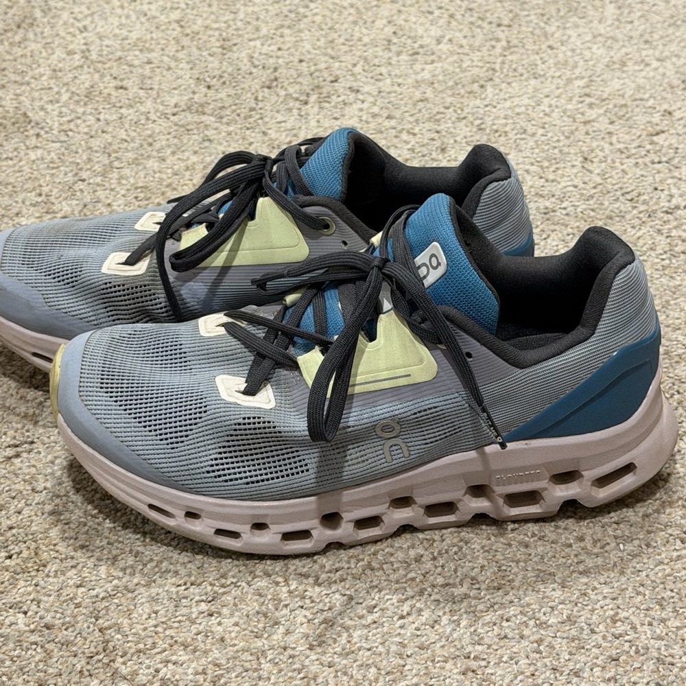 On Running Gray and Blue Sneakers